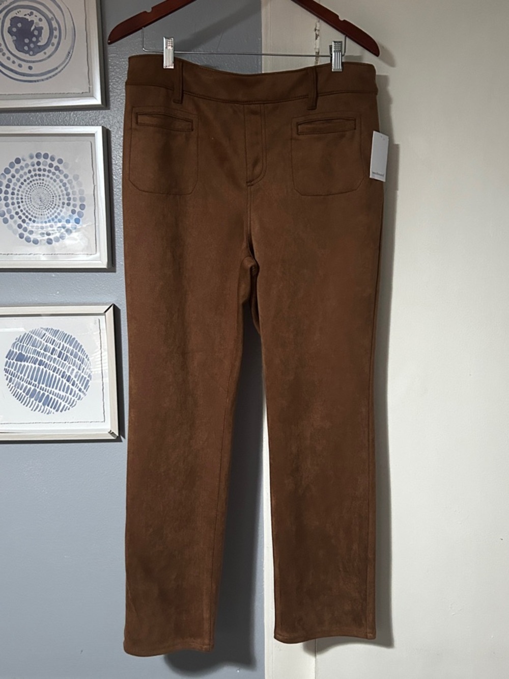 NWT Westbound Womens Plus Size 14R Brown Faux Suede High Rise Straight Leg Pants